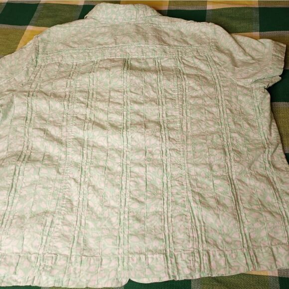 Christopher & Banks Women's Shirt XL Button Up Pockets Print Green White - Picture 6 of 8